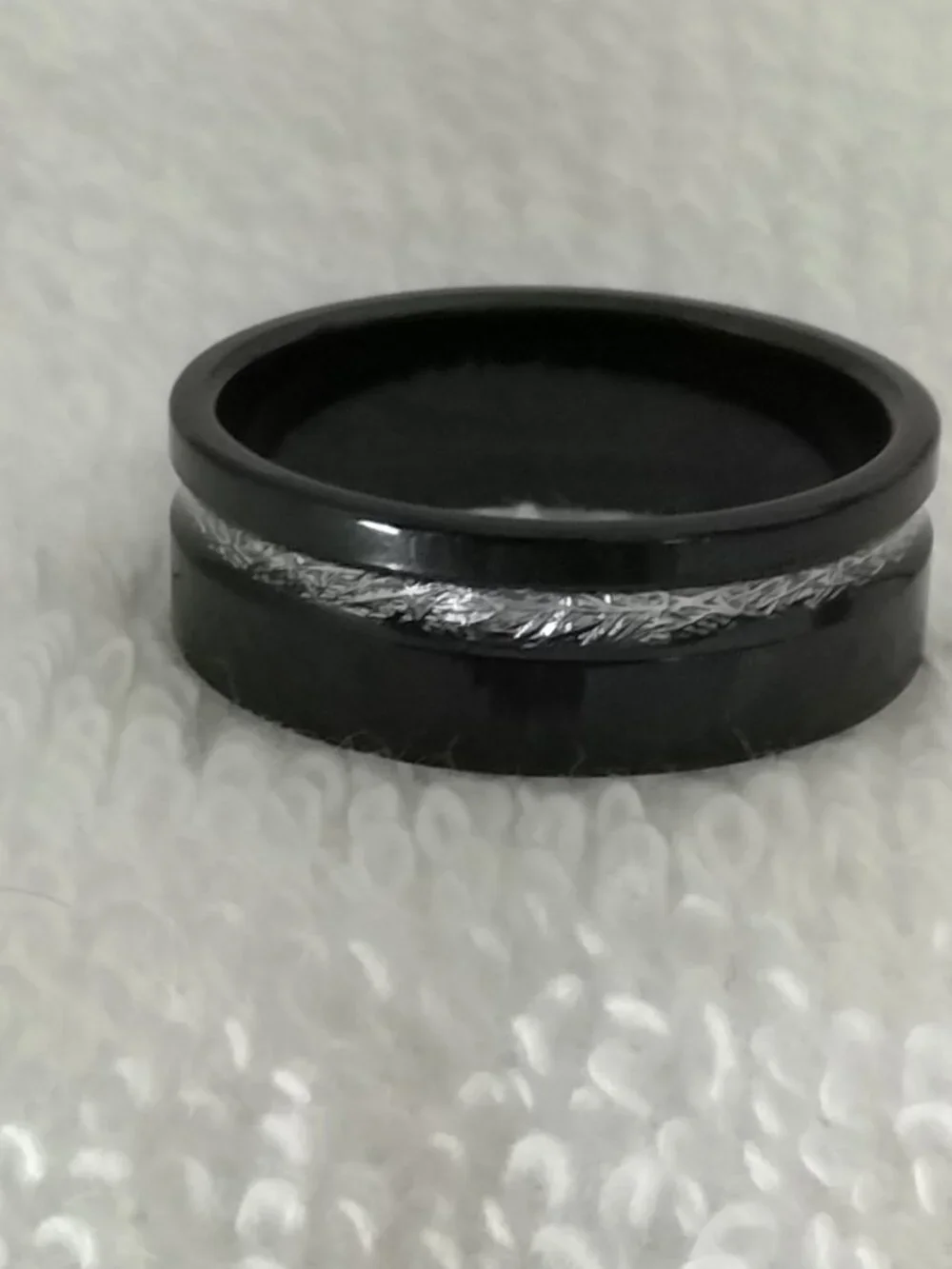 Size 13 Black Stainless Steel Wedding Band Crackled Silver Inlay